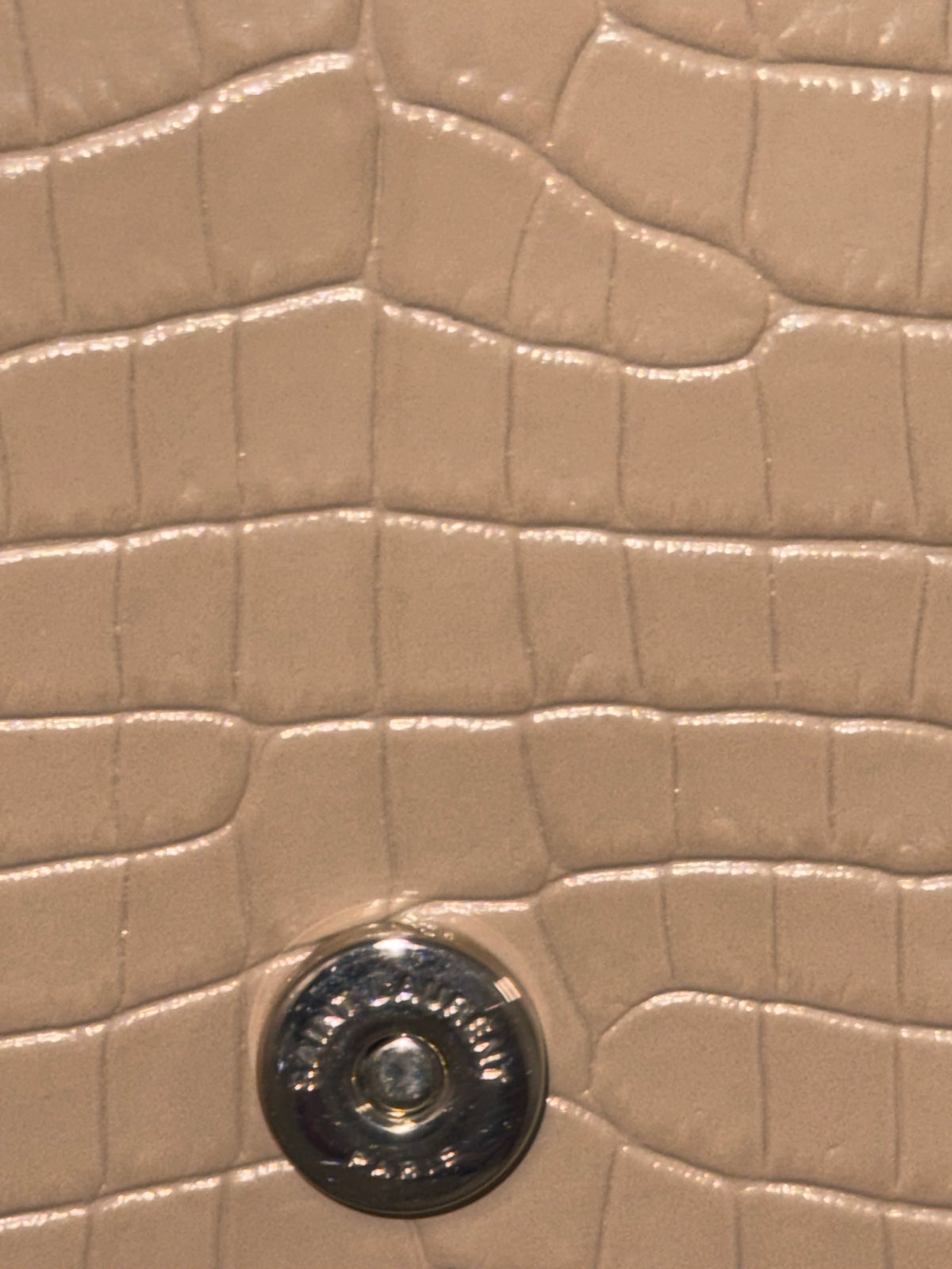 Saint Laurent Kate Tassel croc-embossed wallet on chain in beige calfskin - YSL
