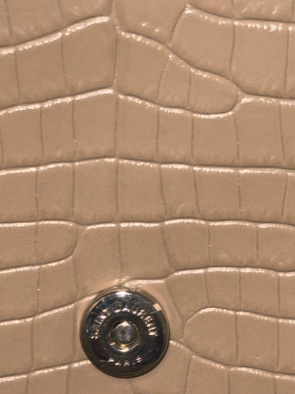 Saint Laurent Kate Tassel croc-embossed wallet on chain in beige calfskin - YSL