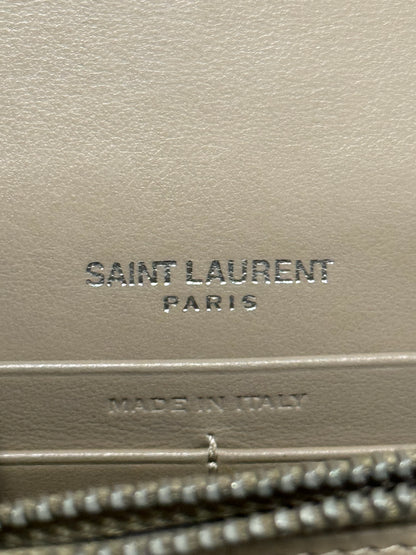 Saint Laurent Kate Tassel croc-embossed wallet on chain in beige calfskin - YSL