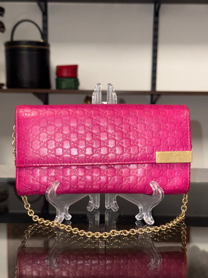 Gucci Microguccissima Pink Leather Wallet on Chain