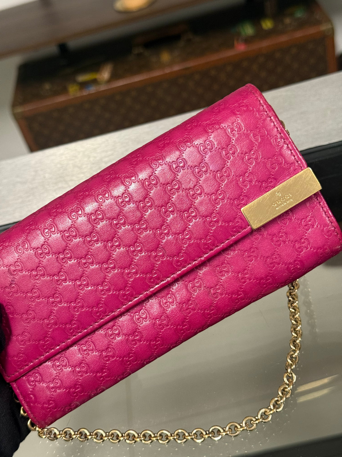 Gucci Microguccissima Pink Leather Wallet on Chain