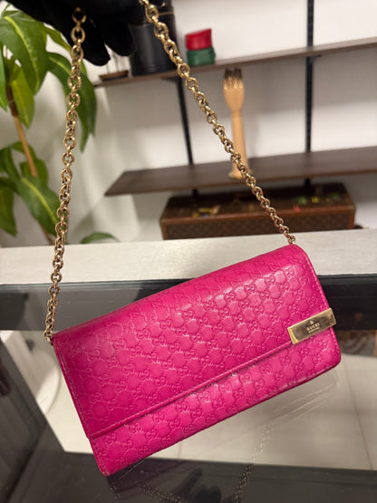 Gucci Microguccissima Pink Leather Wallet on Chain