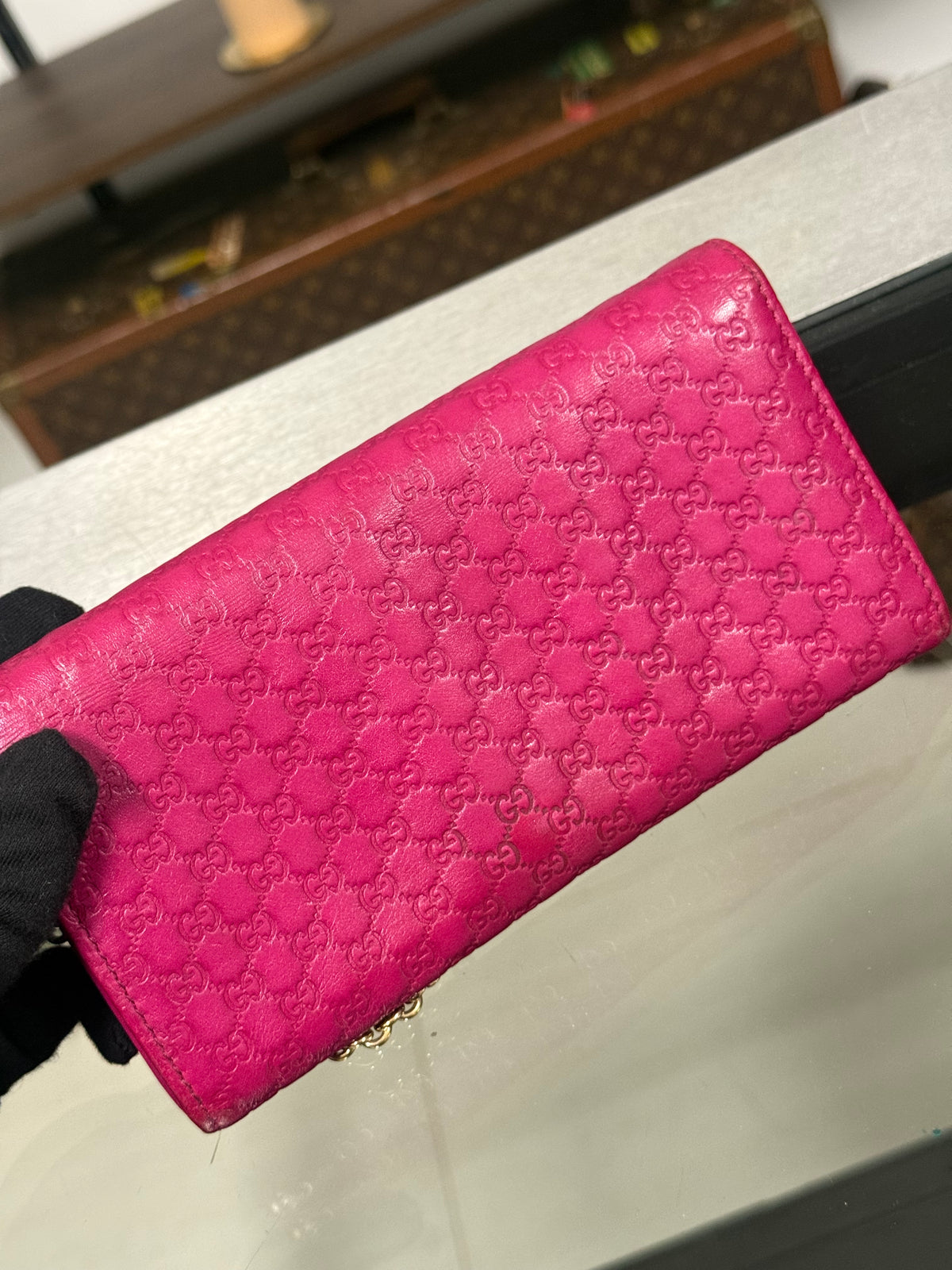 Gucci Microguccissima Pink Leather Wallet on Chain