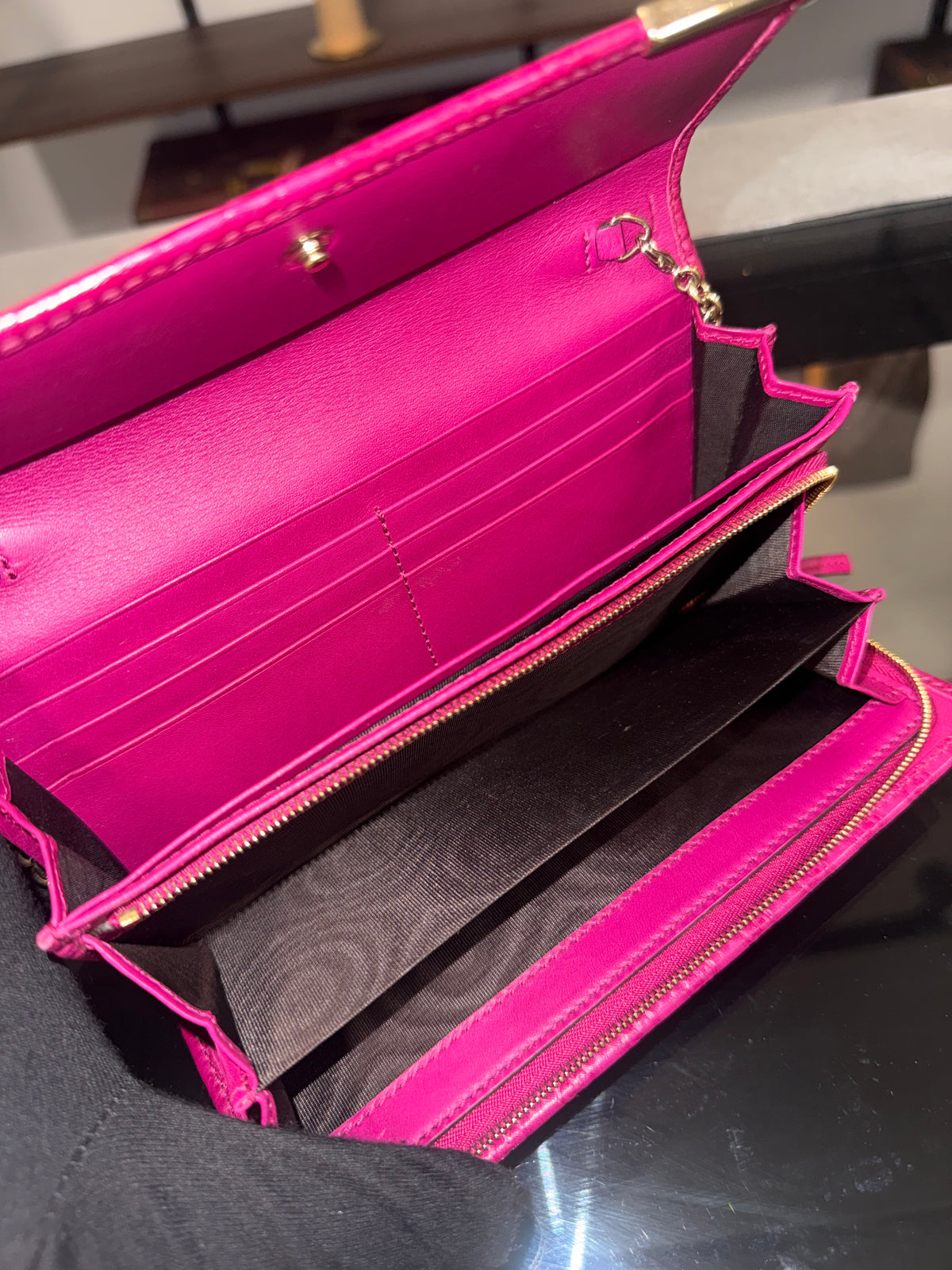 Gucci Microguccissima Pink Leather Wallet on Chain