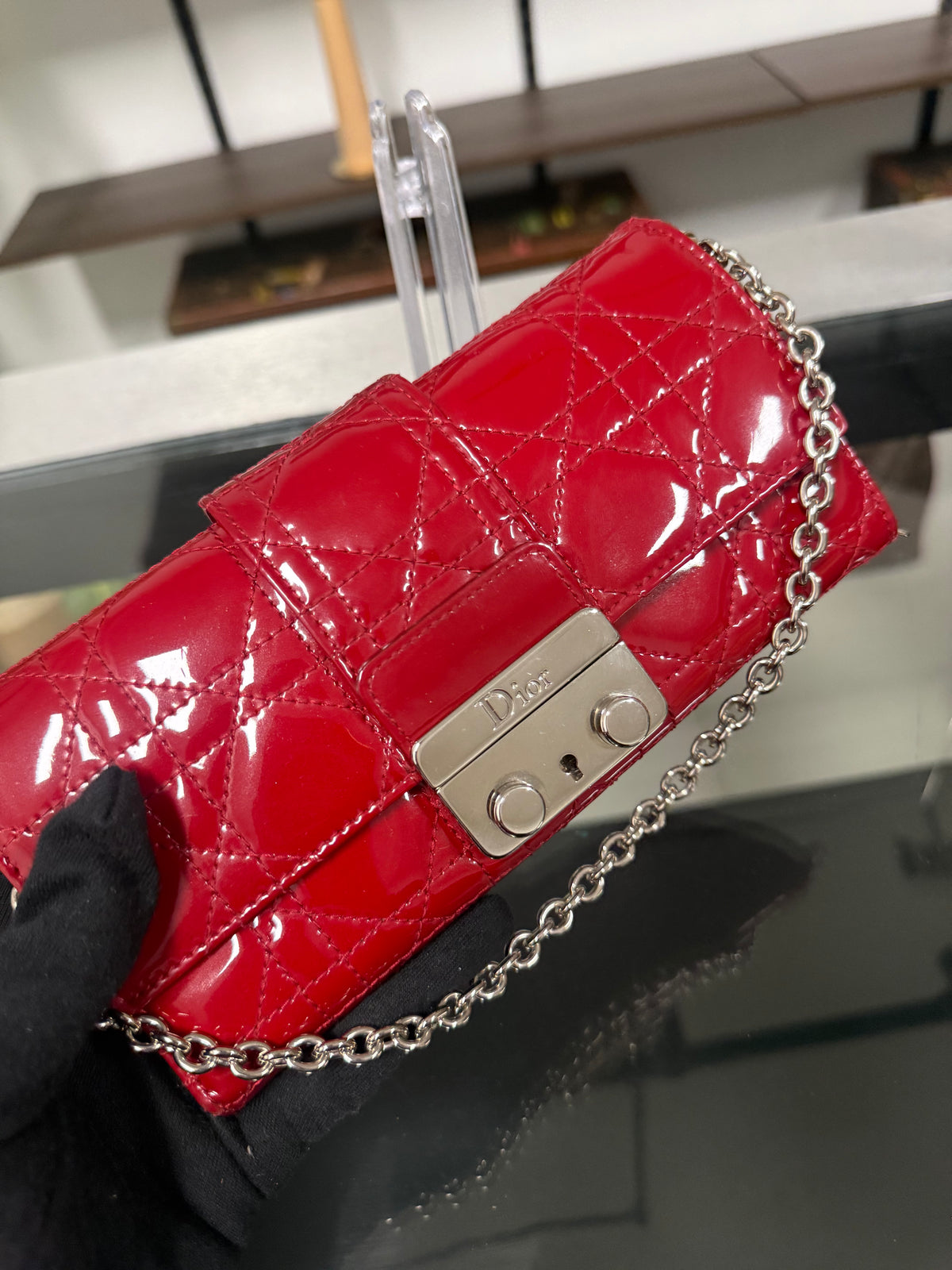 Christian Dior Miss Dior Cannage Patent Leather Chain Wallet in Red