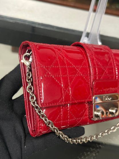 Christian Dior Miss Dior Cannage Patent Leather Chain Wallet in Red