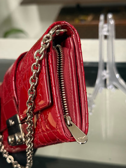 Christian Dior Miss Dior Cannage Patent Leather Chain Wallet in Red
