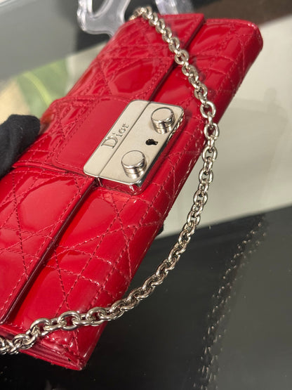 Christian Dior Miss Dior Cannage Patent Leather Chain Wallet in Red