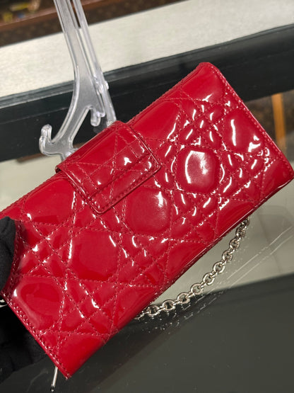 Christian Dior Miss Dior Cannage Patent Leather Chain Wallet in Red