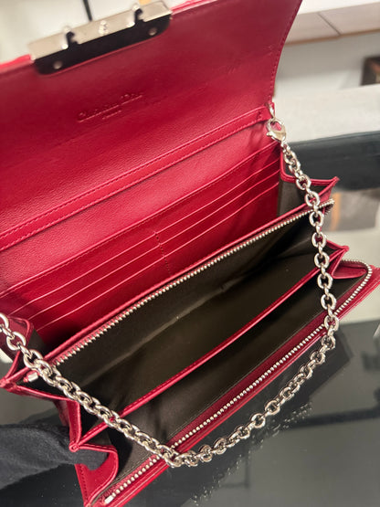 Christian Dior Miss Dior Cannage Patent Leather Chain Wallet in Red