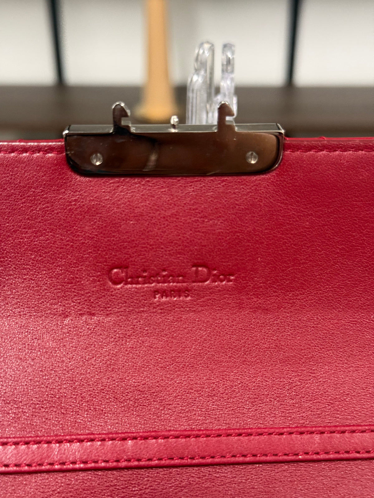 Christian Dior Miss Dior Cannage Patent Leather Chain Wallet in Red