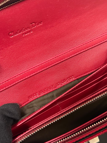 Christian Dior Miss Dior Cannage Patent Leather Chain Wallet in Red