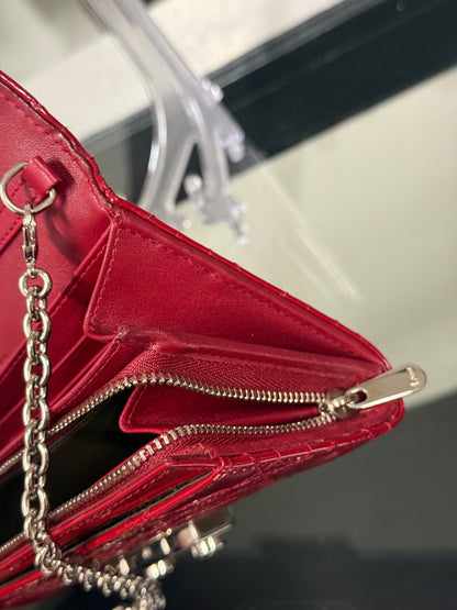 Christian Dior Miss Dior Cannage Patent Leather Chain Wallet in Red