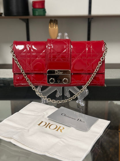 Christian Dior Miss Dior Cannage Patent Leather Chain Wallet in Red