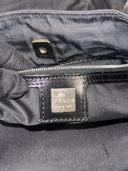 Vintage Fendi Zucca FF Monogram Black Canvas Leather Shoulder Tote Bag