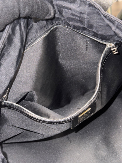 Vintage Fendi Zucca FF Monogram Black Canvas Leather Shoulder Tote Bag