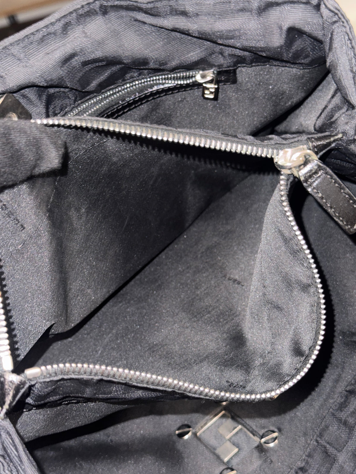Vintage Fendi Zucca FF Monogram Black Canvas Leather Shoulder Tote Bag