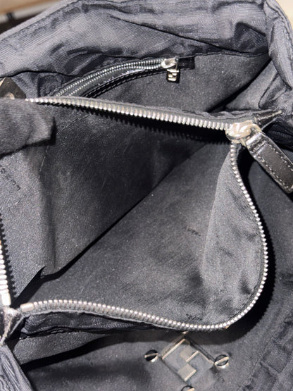 Vintage Fendi Zucca FF Monogram Black Canvas Leather Shoulder Tote Bag