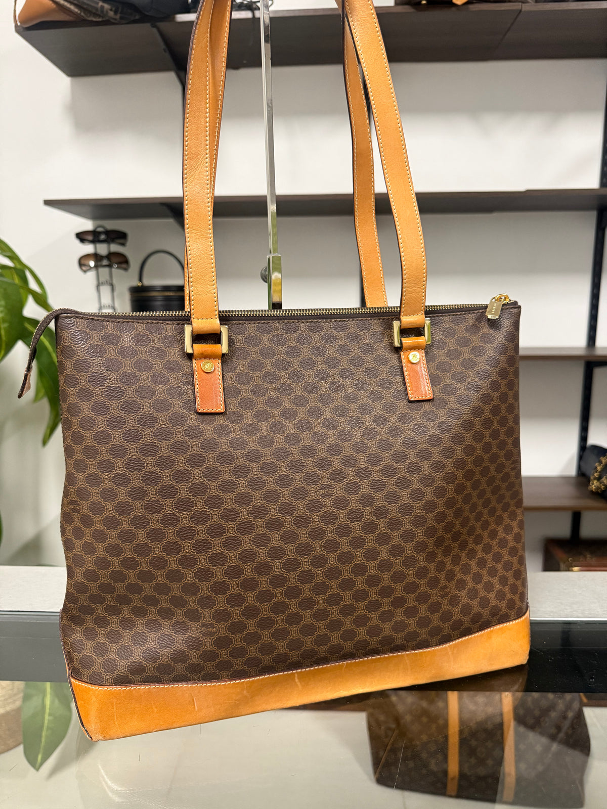 Vintage Celine Macadam Tote Bag Beige Canvas