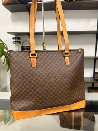 Vintage Celine Macadam Tote Bag Beige Canvas