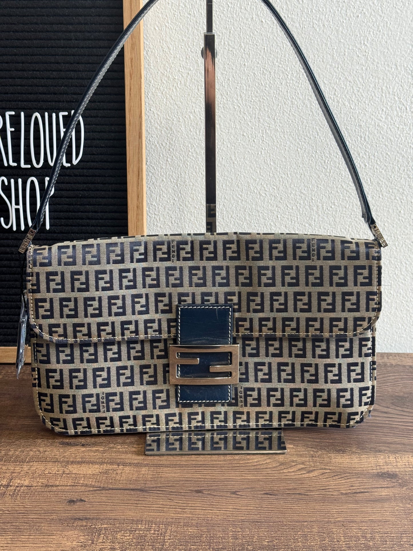 FENDI ZUCCHINO MAMA BAGUETTE NAVY BLUE