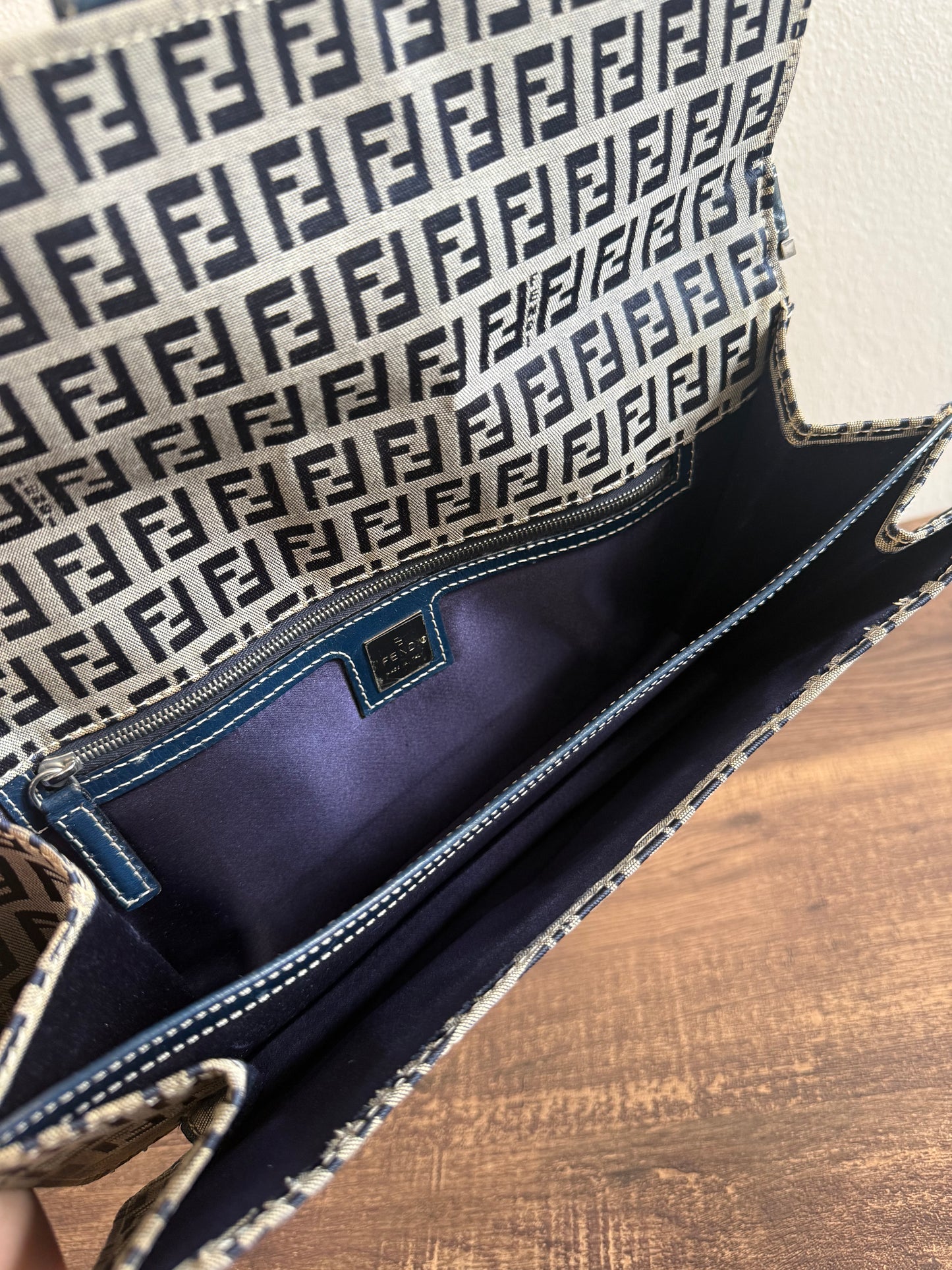 FENDI ZUCCHINO MAMA BAGUETTE NAVY BLUE