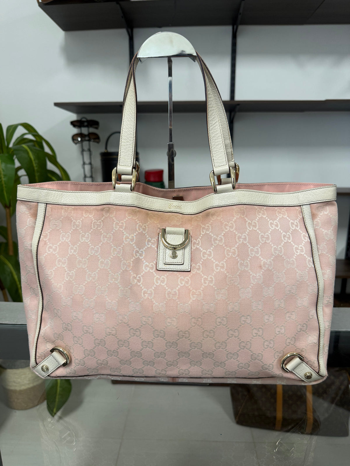 Gucci Abbey Tote Bag 141472 in Pink GG Jacquard