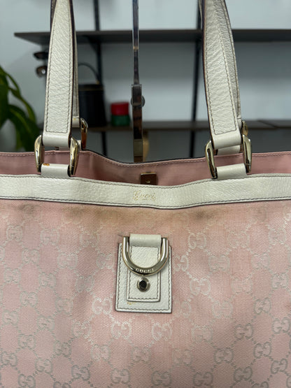 Gucci Abbey Tote Bag 141472 in Pink GG Jacquard
