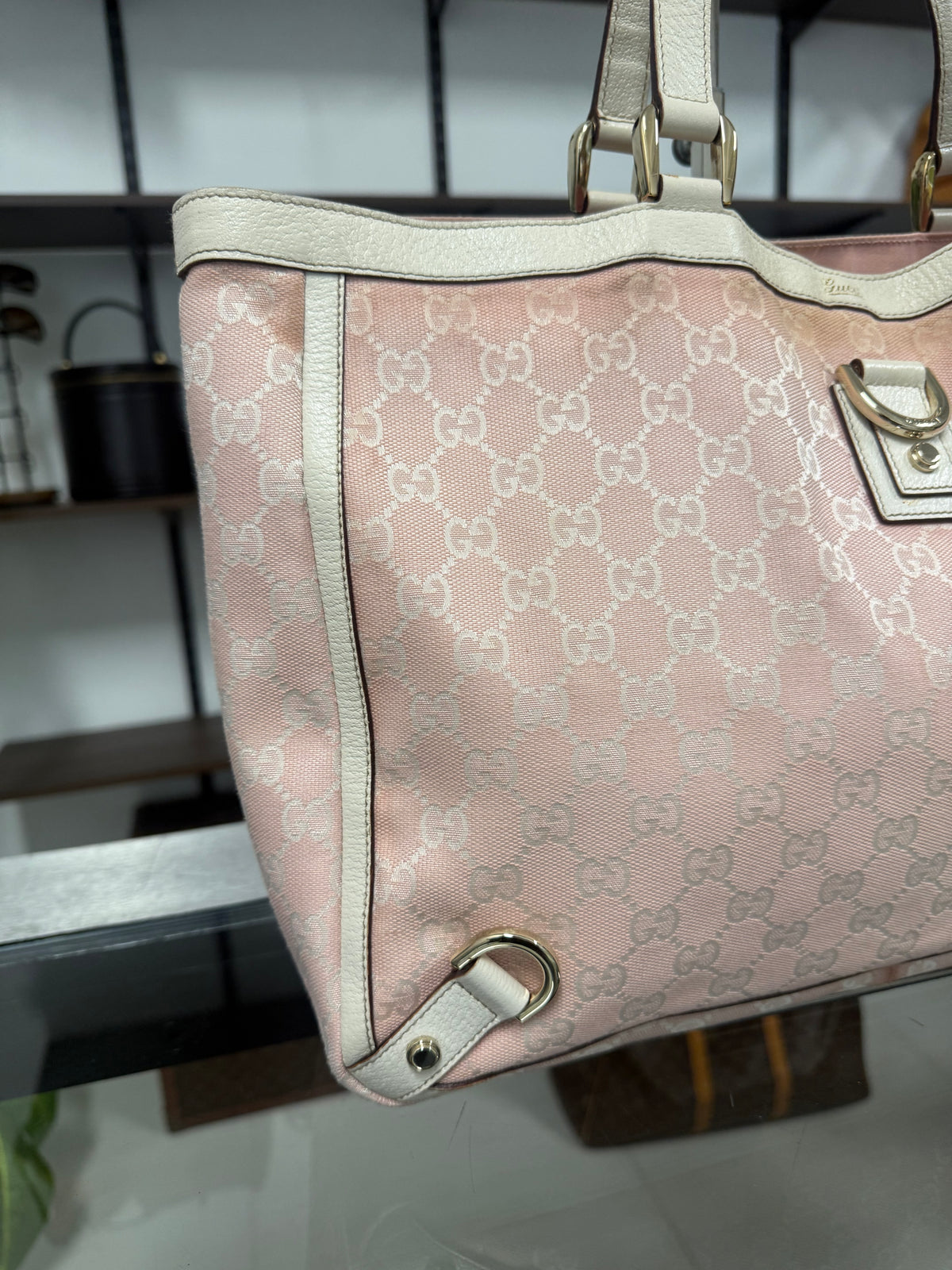 Gucci Abbey Tote Bag 141472 in Pink GG Jacquard