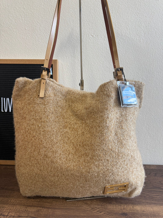 FENDI BEIGE CASHMEIRE ROLL TOTE BAG