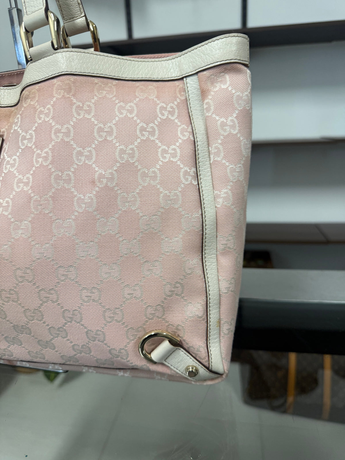 Gucci Abbey Tote Bag 141472 in Pink GG Jacquard