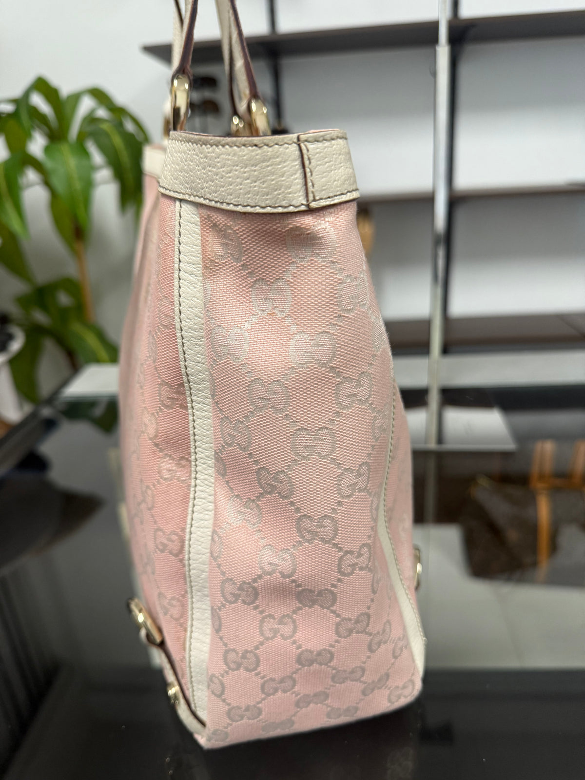 Gucci Abbey Tote Bag 141472 in Pink GG Jacquard