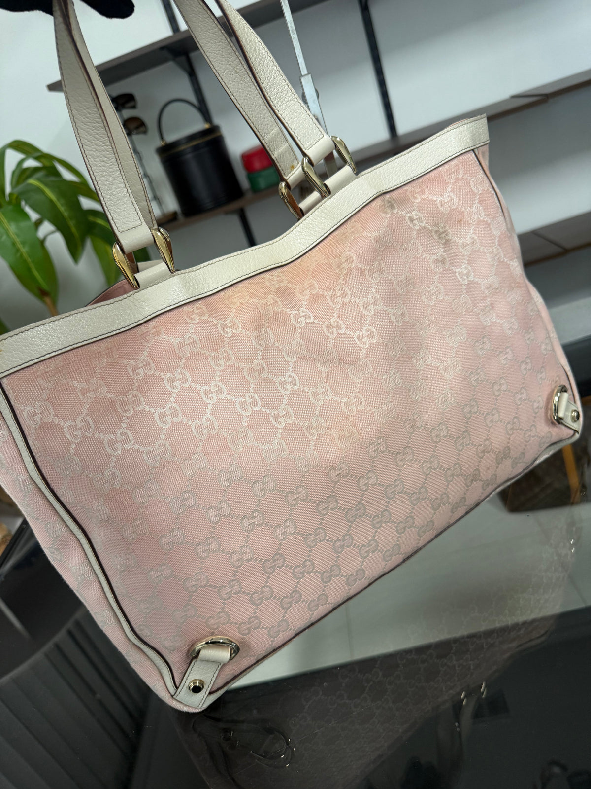 Gucci Abbey Tote Bag 141472 in Pink GG Jacquard