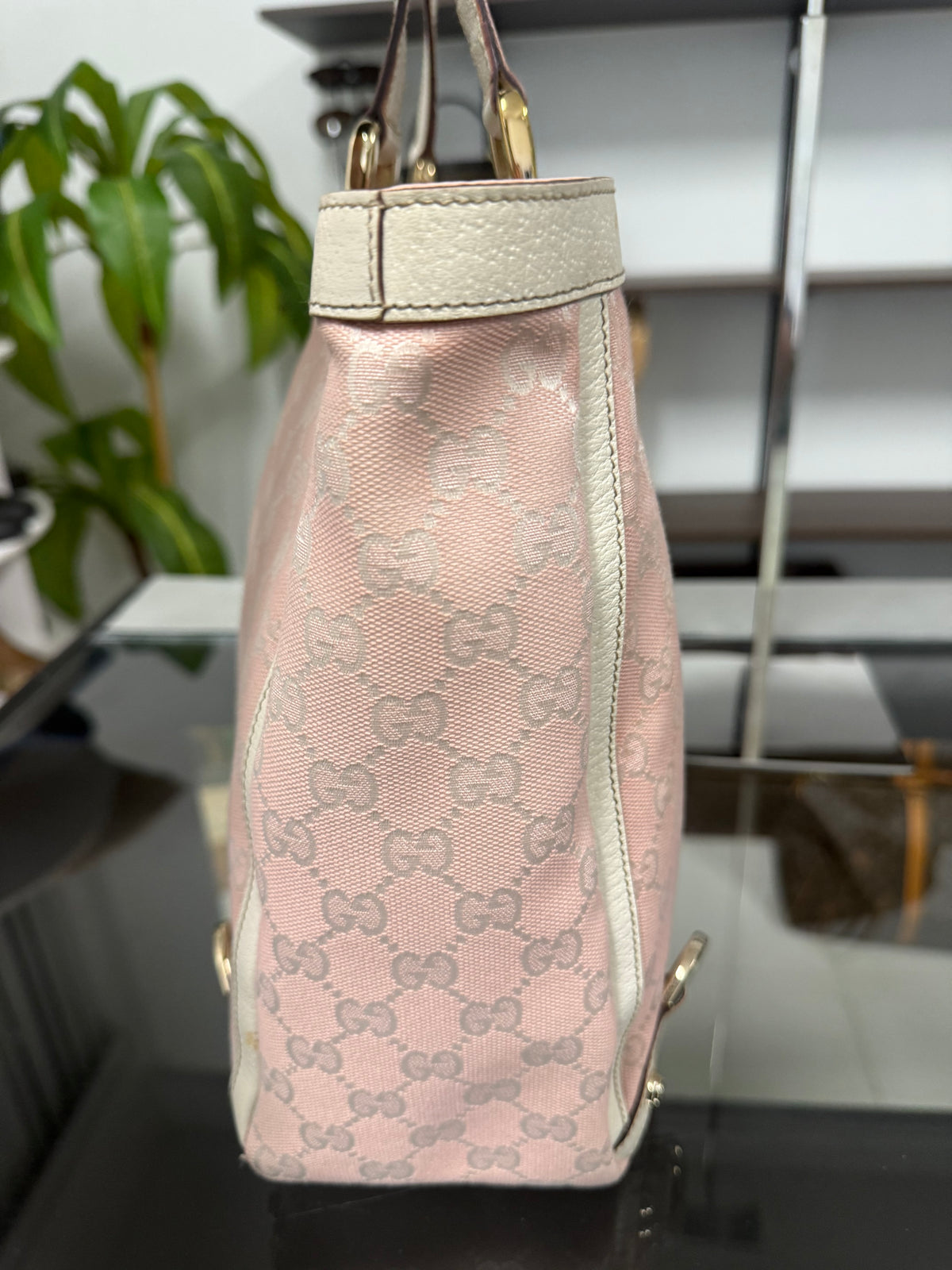 Gucci Abbey Tote Bag 141472 in Pink GG Jacquard