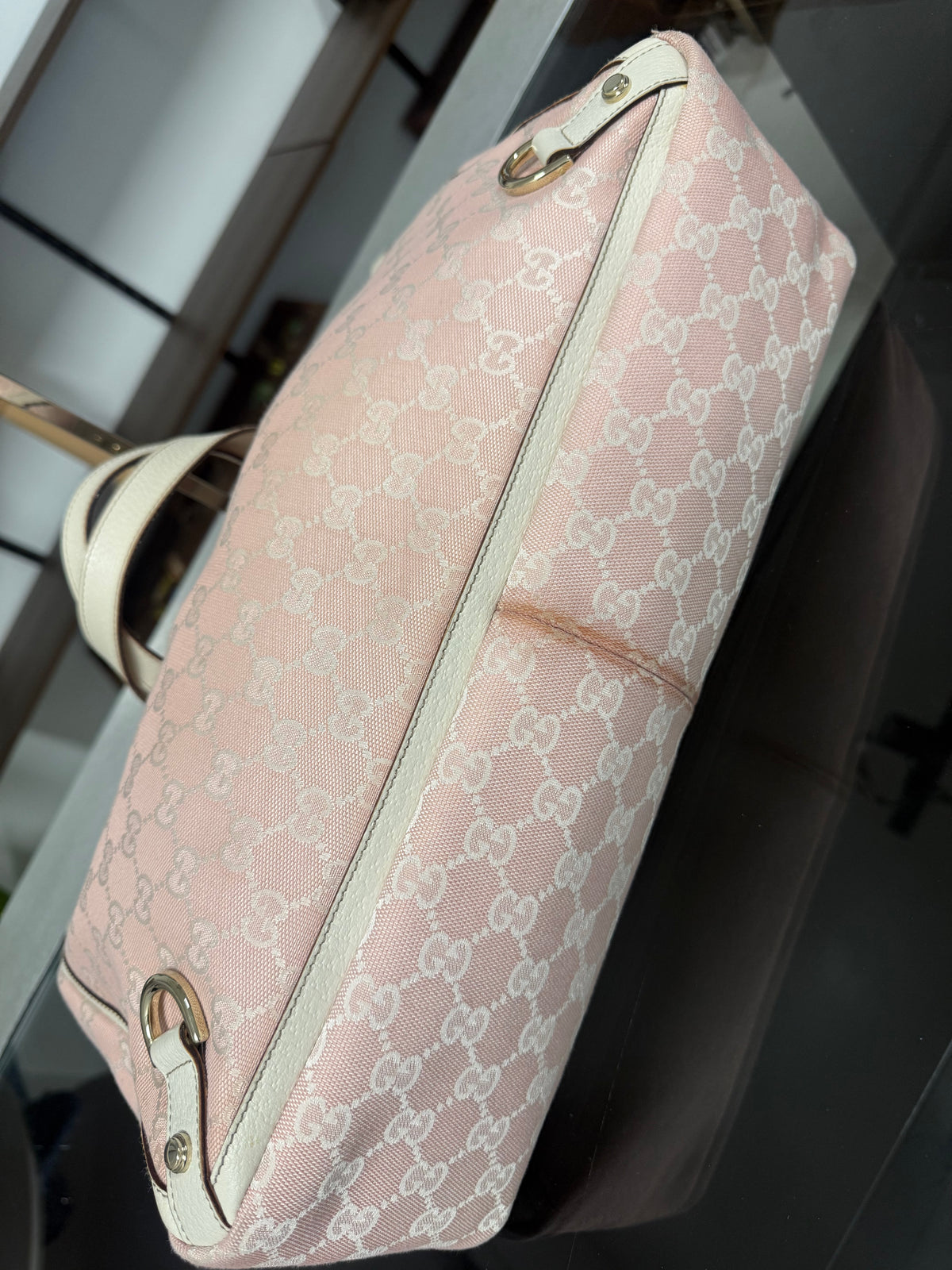 Gucci Abbey Tote Bag 141472 in Pink GG Jacquard
