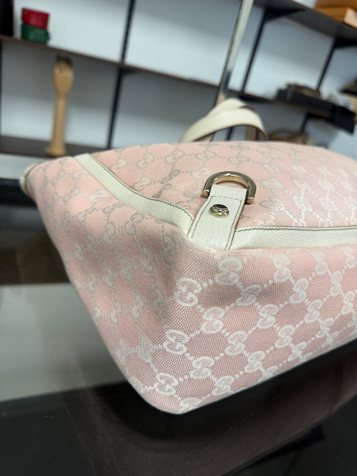 Gucci Abbey Tote Bag 141472 in Pink GG Jacquard