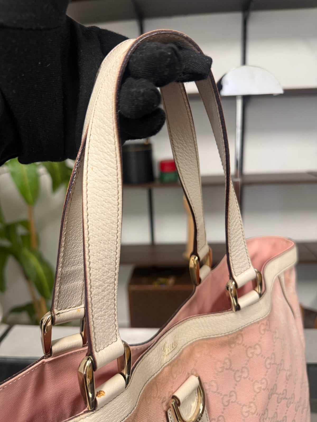 Gucci Abbey Tote Bag 141472 in Pink GG Jacquard
