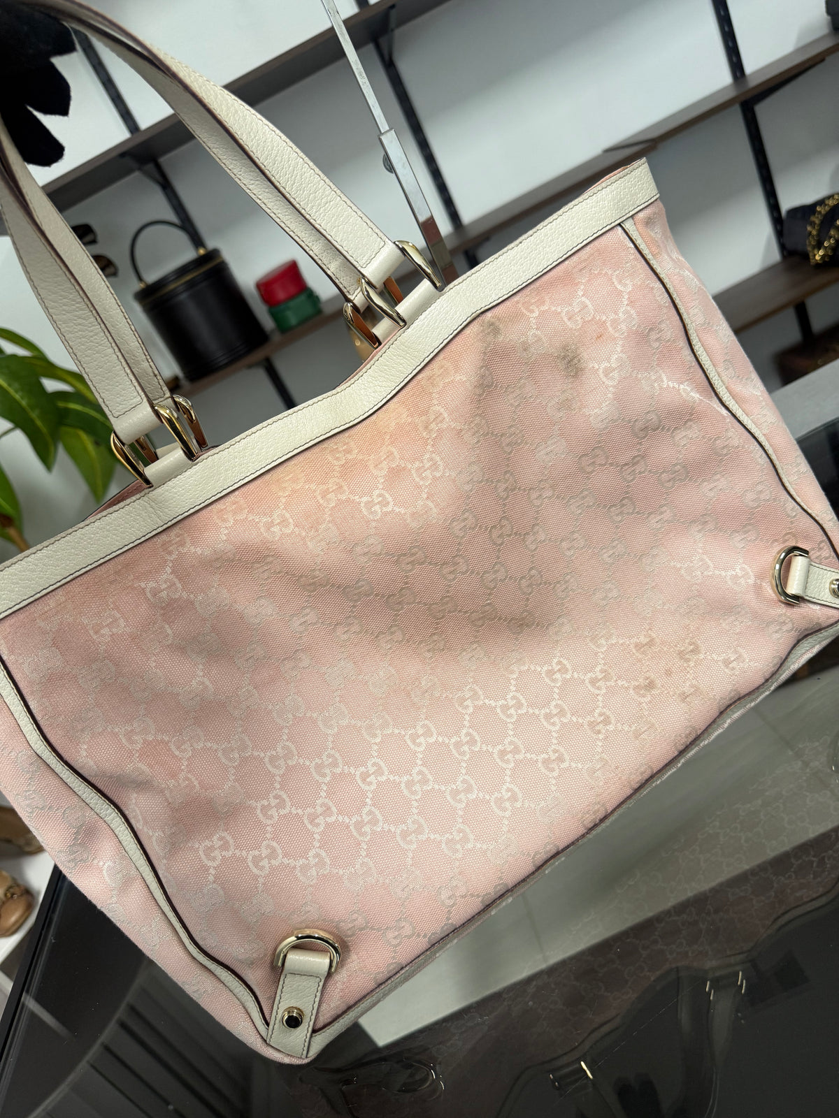 Gucci Abbey Tote Bag 141472 in Pink GG Jacquard