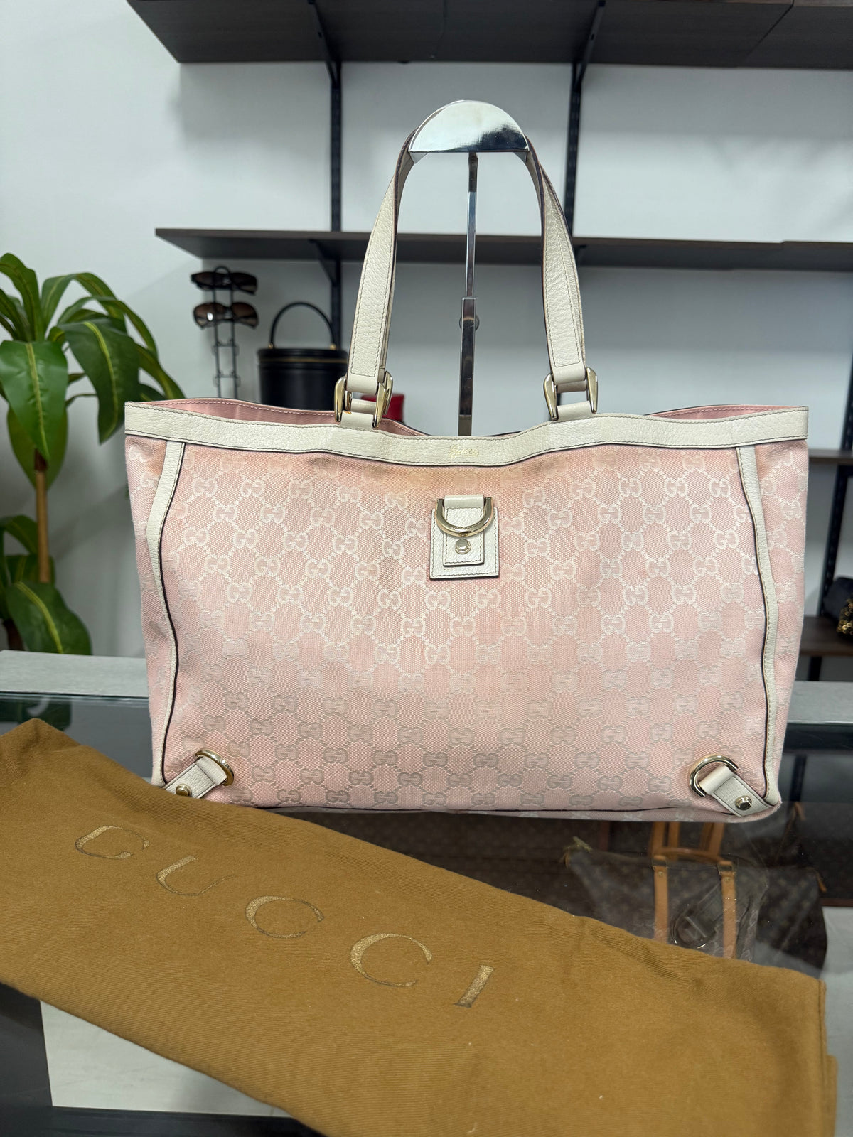 Gucci Abbey Tote Bag 141472 in Pink GG Jacquard