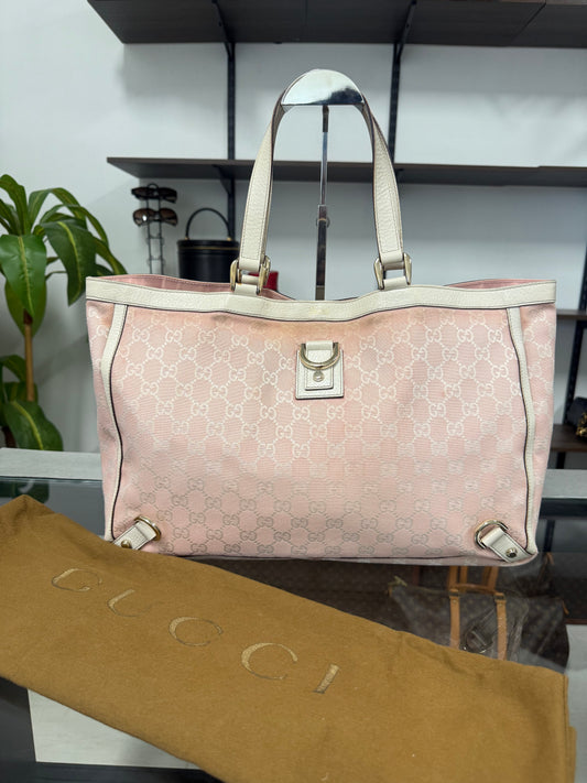 Gucci Abbey Tote Bag 141472 in Pink GG Jacquard