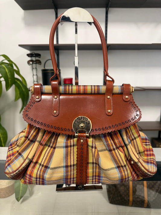 Fendi Multicolor Wool Fabric and Leather Small Magic Top Handle Bag
