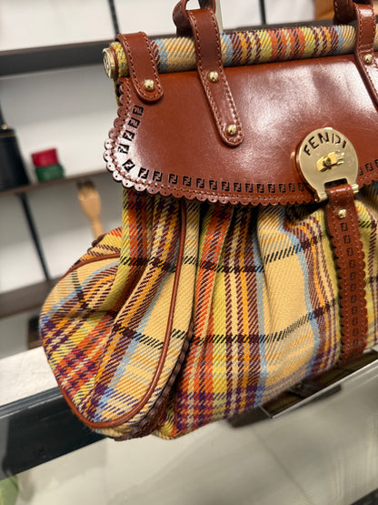 Fendi Multicolor Wool Fabric and Leather Small Magic Top Handle Bag