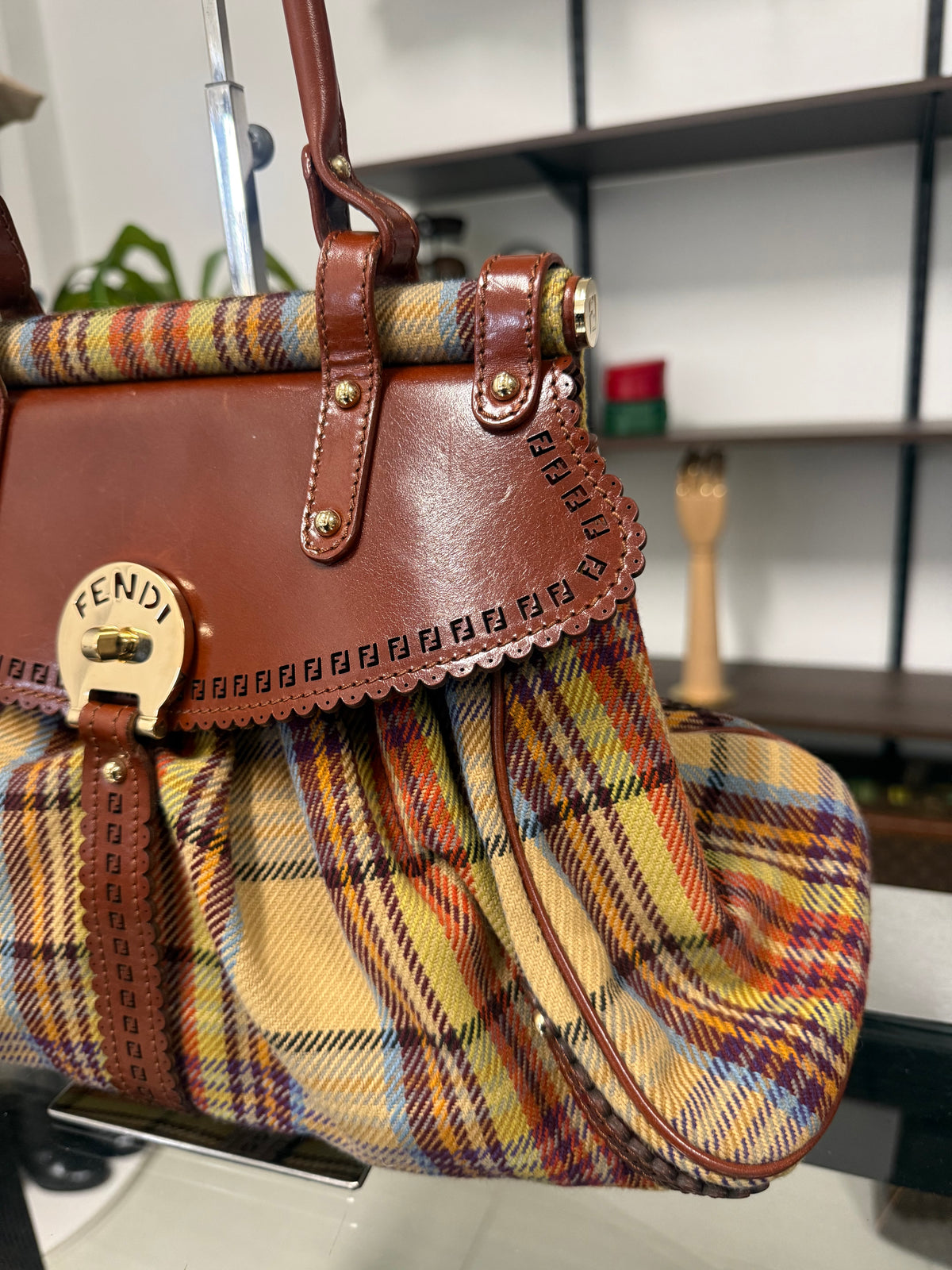Fendi Multicolor Wool Fabric and Leather Small Magic Top Handle Bag