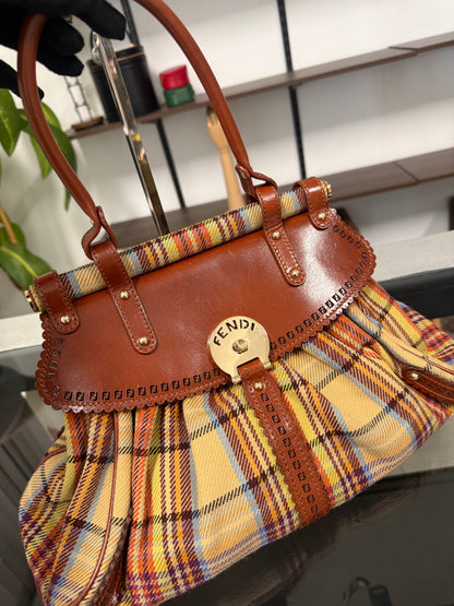 Fendi Multicolor Wool Fabric and Leather Small Magic Top Handle Bag