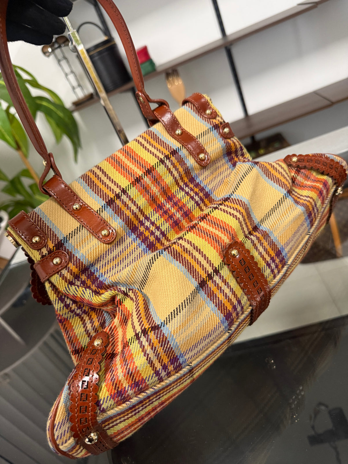 Fendi Multicolor Wool Fabric and Leather Small Magic Top Handle Bag