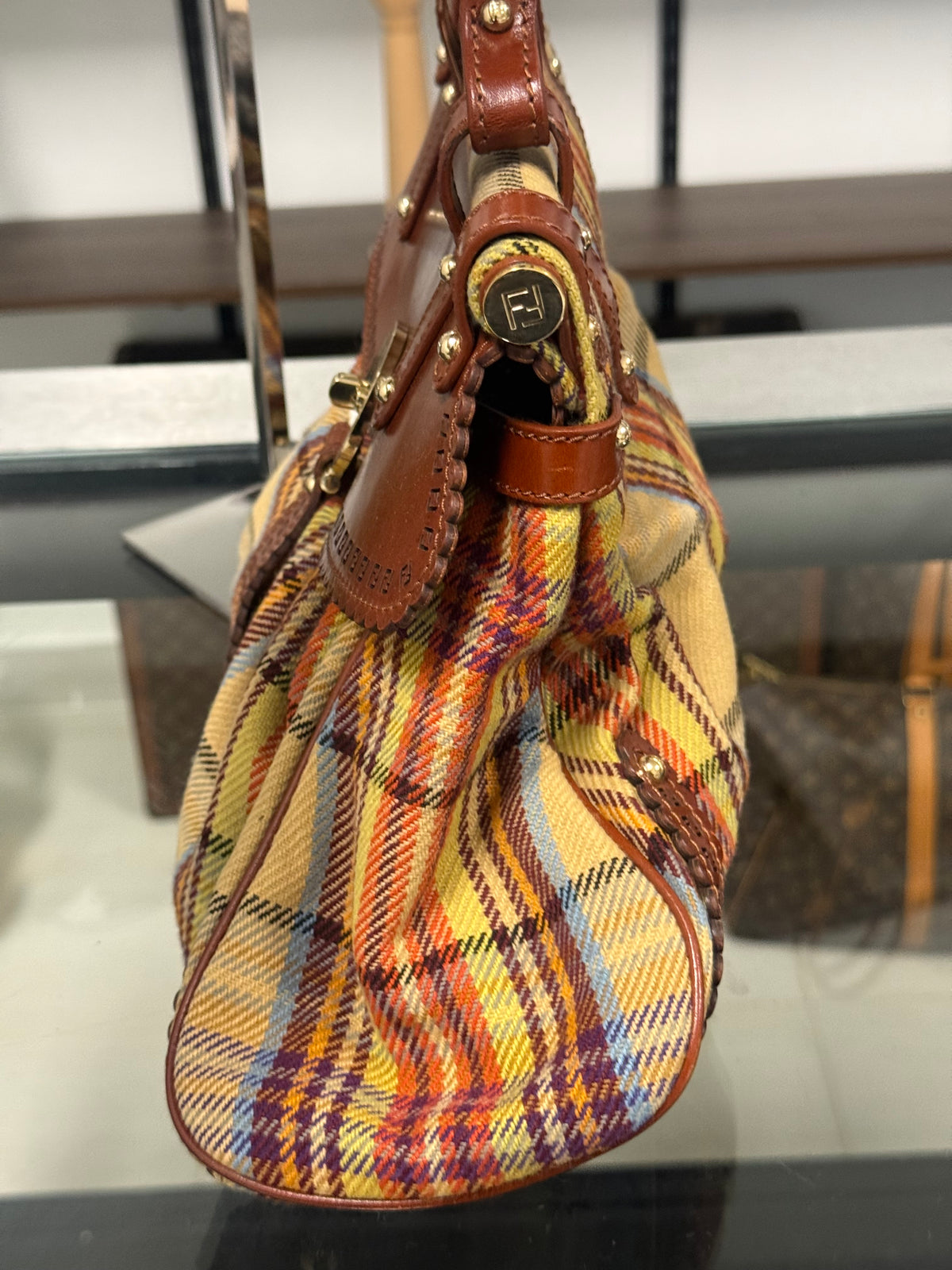 Fendi Multicolor Wool Fabric and Leather Small Magic Top Handle Bag