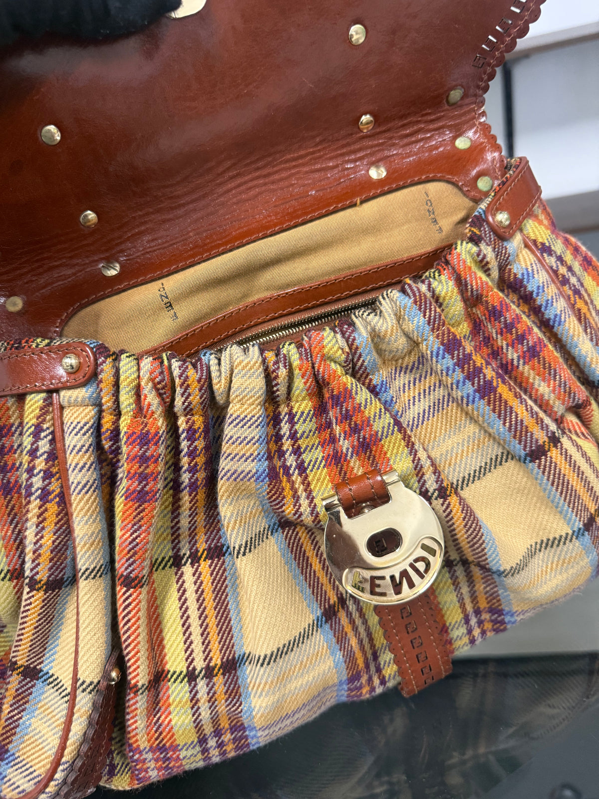 Fendi Multicolor Wool Fabric and Leather Small Magic Top Handle Bag
