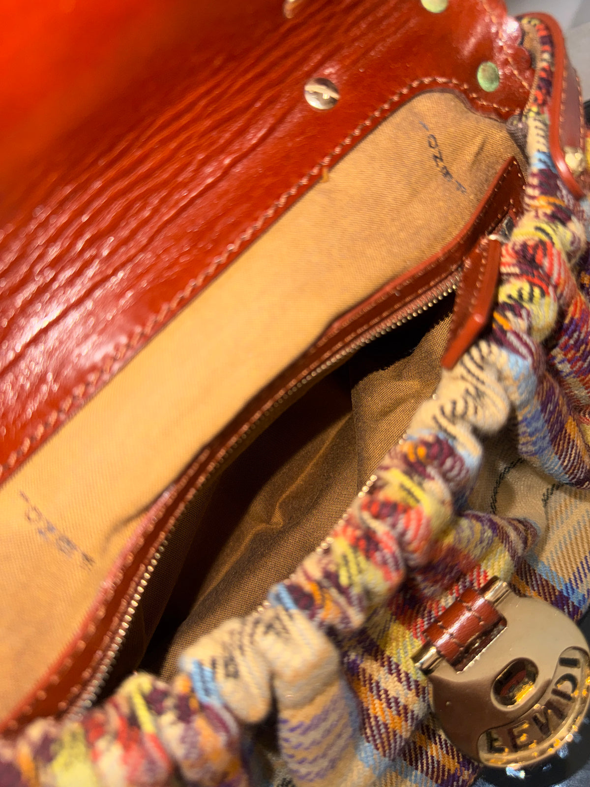 Fendi Multicolor Wool Fabric and Leather Small Magic Top Handle Bag