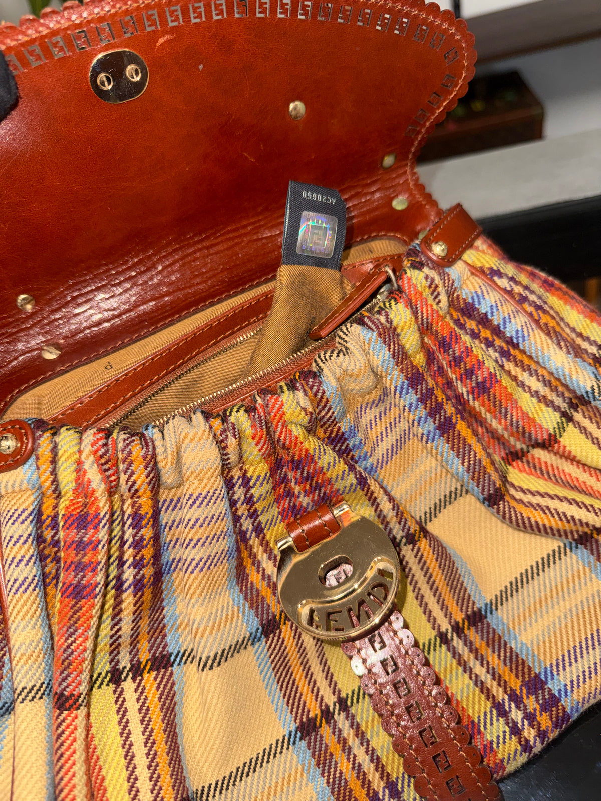 Fendi Multicolor Wool Fabric and Leather Small Magic Top Handle Bag