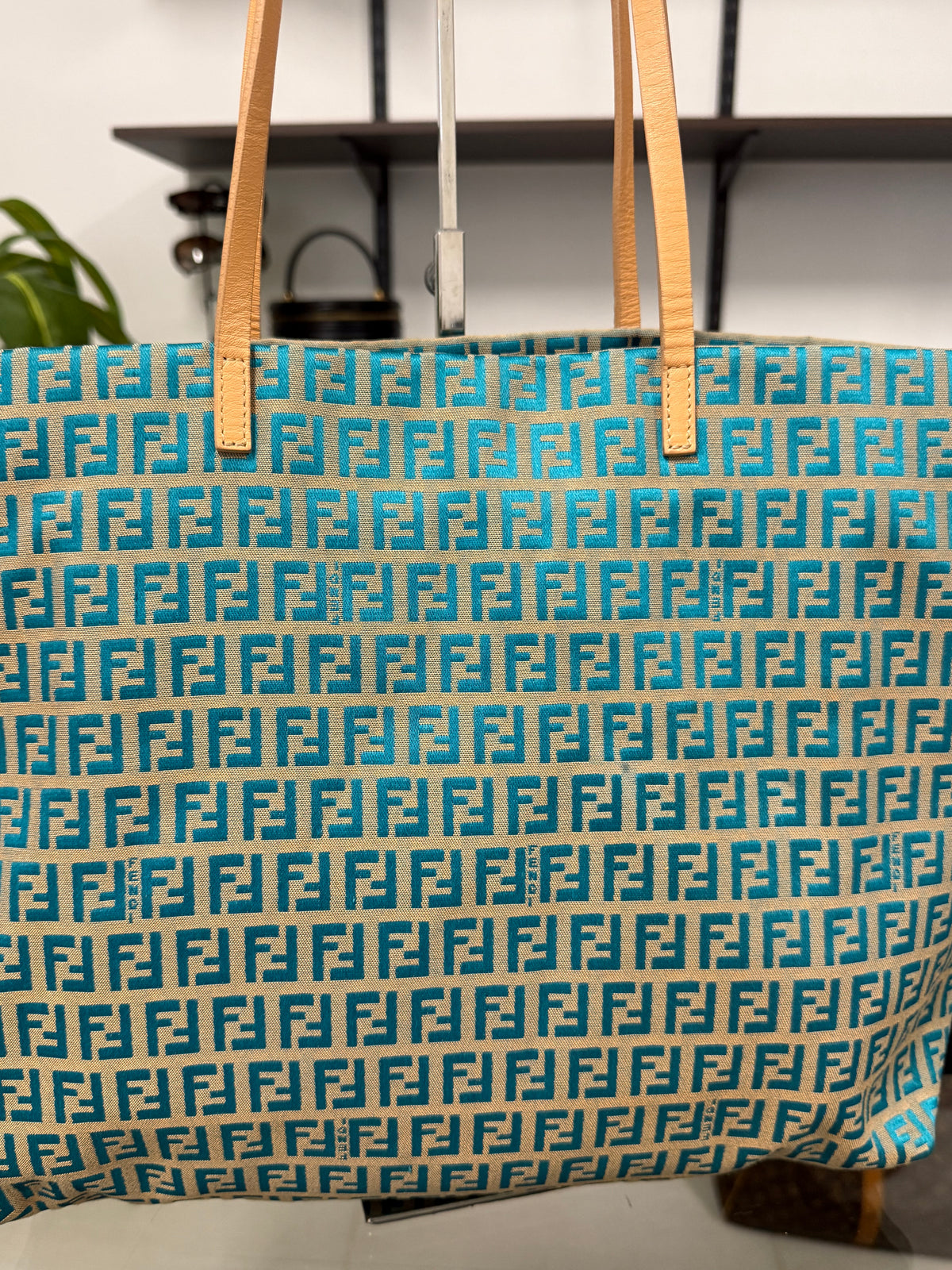 Fendi Vintage Roll Zucchino FF Jacquard Tote Bag in Blue Cream